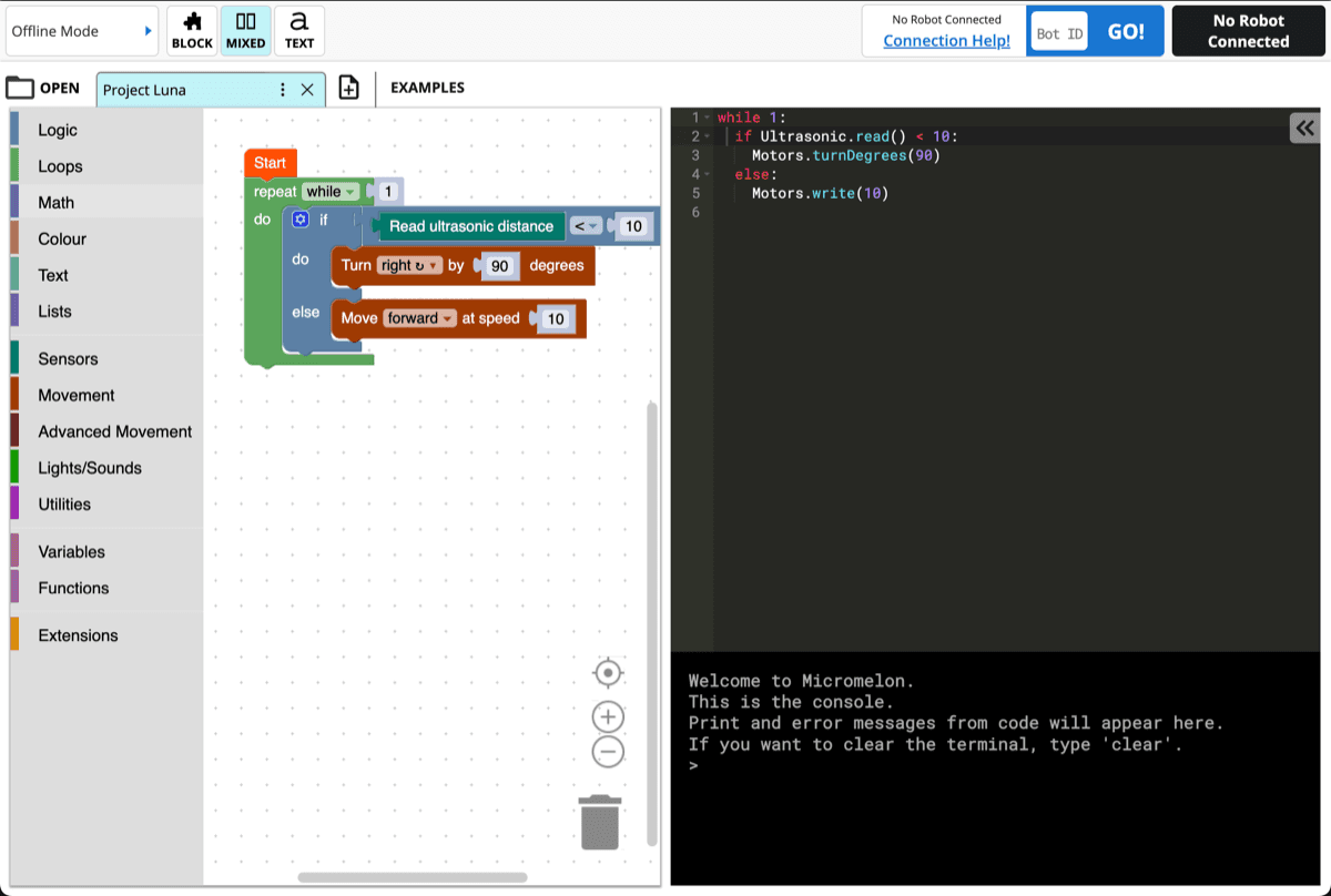 Mixed mode showing blocks and text side by side