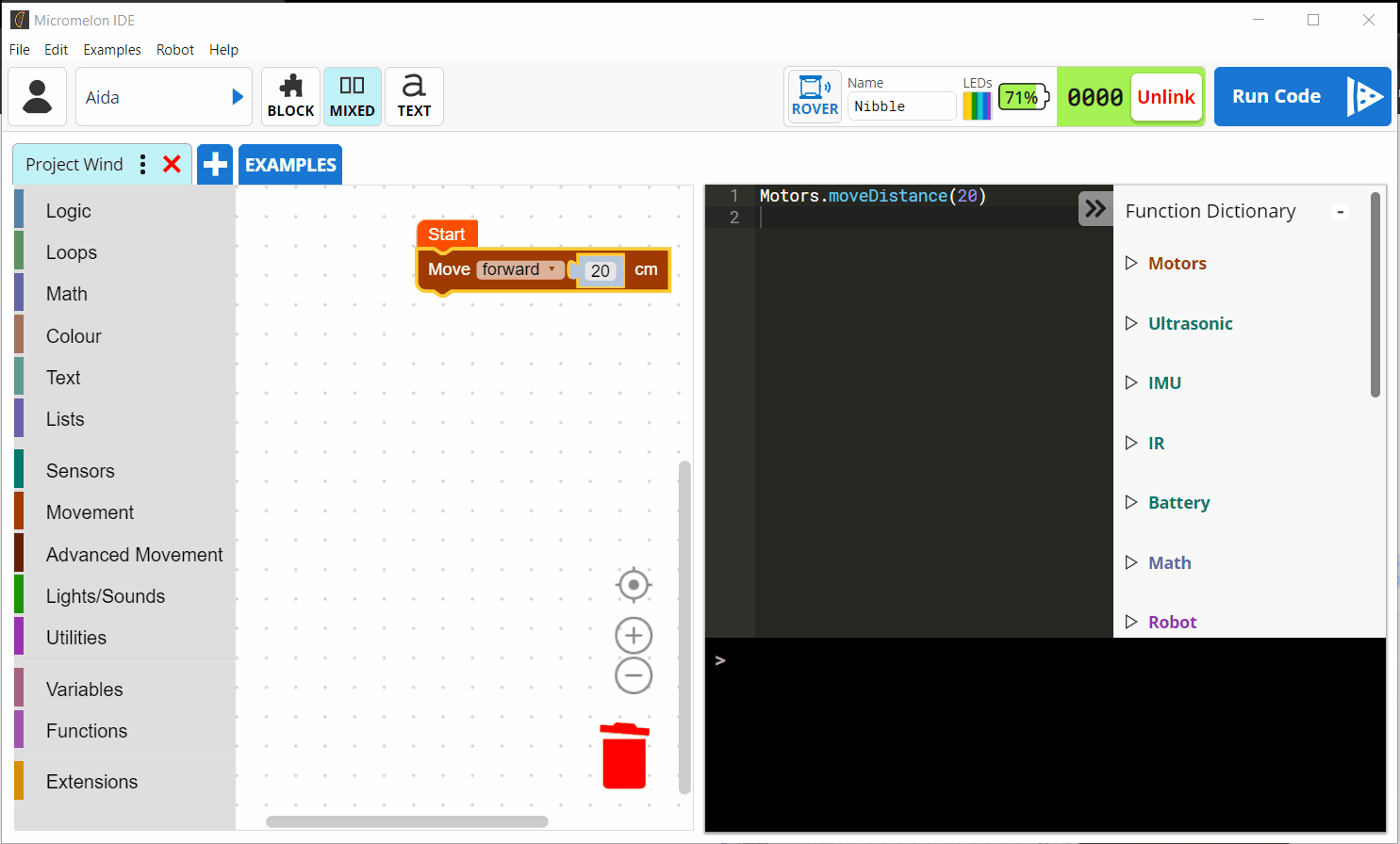 Code highlighting as the rover executes a program